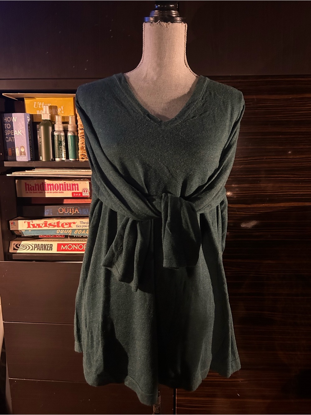 J Jill Cotton Blend V-Neck Sweater - Dark Green